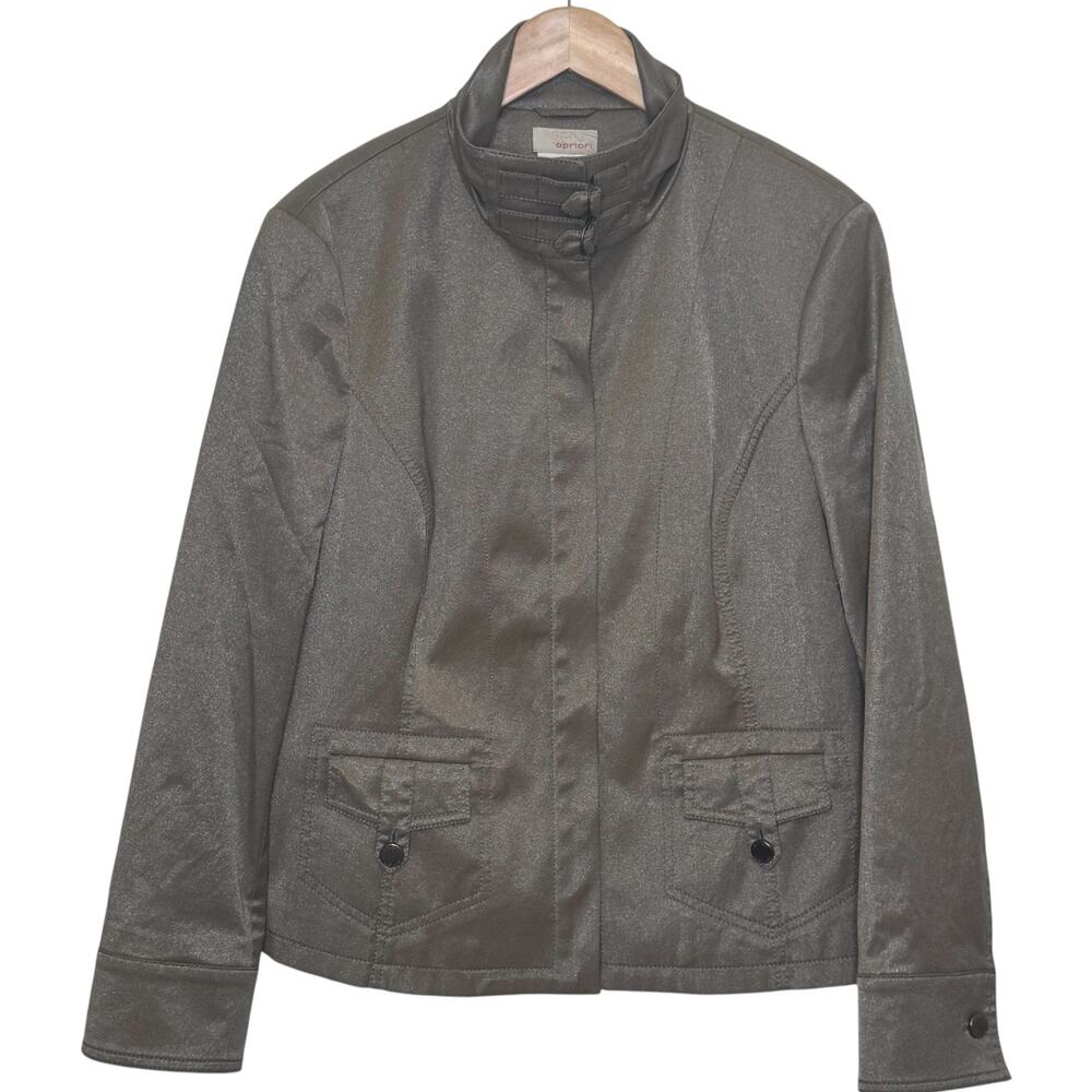 Apriori by Escada 1990's High Collar Shimmer Zip Up Moto Style Jacket Size 14